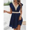 image:imageMakeMeChic Womens Contrast Lace Mini Dress Ruffle Sleeve V Neck Boho Beach Vacation Summer DressesRoyal Blue