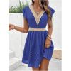 image:imageMakeMeChic Womens Contrast Lace Mini Dress Ruffle Sleeve V Neck Boho Beach Vacation Summer DressesTeal Blue