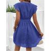 image:imageMakeMeChic Womens Contrast Lace Mini Dress Ruffle Sleeve V Neck Boho Beach Vacation Summer DressesTeal Blue