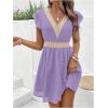 image:imageMakeMeChic Womens Contrast Lace Mini Dress Ruffle Sleeve V Neck Boho Beach Vacation Summer DressesViolet Purple