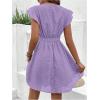 image:imageMakeMeChic Womens Contrast Lace Mini Dress Ruffle Sleeve V Neck Boho Beach Vacation Summer DressesViolet Purple