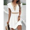 image:imageMakeMeChic Womens Contrast Lace Mini Dress Ruffle Sleeve V Neck Boho Beach Vacation Summer DressesWhite