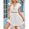 image:imageMakeMeChic Womens Contrast Lace Mini Dress Ruffle Sleeve V Neck Boho Beach Vacation Summer DressesWhite B