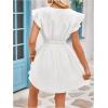 image:imageMakeMeChic Womens Contrast Lace Mini Dress Ruffle Sleeve V Neck Boho Beach Vacation Summer DressesWhite B