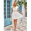 image:imageMakeMeChic Womens Contrast Lace Mini Dress Ruffle Sleeve V Neck Boho Beach Vacation Summer DressesWhite B