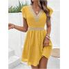 image:imageMakeMeChic Womens Contrast Lace Mini Dress Ruffle Sleeve V Neck Boho Beach Vacation Summer DressesYellow