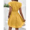 image:imageMakeMeChic Womens Contrast Lace Mini Dress Ruffle Sleeve V Neck Boho Beach Vacation Summer DressesYellow