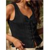 image:imageMakeMeChic Womens Corset Floral Embroidery Faux Suede Renaissance Costume Lace up Front Vest TopsBlack
