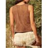 image:imageMakeMeChic Womens Corset Floral Embroidery Faux Suede Renaissance Costume Lace up Front Vest TopsBrown