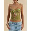 image:imageMakeMeChic Womens Corset Tops Crop Going Out Bustier Tops Floral Print Lace Sleeveless CamisoleGreen
