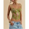 image:imageMakeMeChic Womens Corset Tops Crop Going Out Bustier Tops Floral Print Lace Sleeveless CamisoleGreen