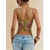 image:imageMakeMeChic Womens Corset Tops Crop Going Out Bustier Tops Floral Print Lace Sleeveless CamisoleGreen