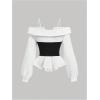 image:imageMakeMeChic Womens Corset Tops Lantern Sleeve Cold Shoulder Blouse Color Block Renaissance Shirt Spring TopBlack and White