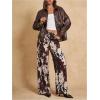 image:imageMakeMeChic Womens Cow Print Wide Leg Pants Low Waist Drawstring Baggy TrousersKhaki