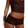 image:imageMakeMeChic Womens Cowgirl Suede Micro Mini Shorts Lace Up Low Waisted Y2K ShortsCoffee Brown
