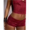 image:imageMakeMeChic Womens Cowgirl Suede Micro Mini Shorts Lace Up Low Waisted Y2K ShortsRed
