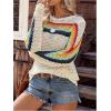 image:imageMakeMeChic Womens Crochet Cover Up Top Swimsuit Rainbow Hollow Out Long Sleeve Beach Pullover SweaterApricot