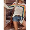 image:imageMakeMeChic Womens Crochet Cover Up Top Swimsuit Rainbow Hollow Out Long Sleeve Beach Pullover SweaterApricot