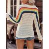 image:imageMakeMeChic Womens Crochet Cover Up Top Swimsuit Rainbow Hollow Out Long Sleeve Beach Pullover SweaterApricot