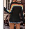 image:imageMakeMeChic Womens Crochet Cover Up Top Swimsuit Rainbow Hollow Out Long Sleeve Beach Pullover SweaterBlack Striped
