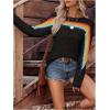 image:imageMakeMeChic Womens Crochet Cover Up Top Swimsuit Rainbow Hollow Out Long Sleeve Beach Pullover SweaterBlack Striped