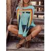 image:imageMakeMeChic Womens Crochet Cover Up Top Swimsuit Rainbow Hollow Out Long Sleeve Beach Pullover SweaterBlue