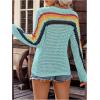 image:imageMakeMeChic Womens Crochet Cover Up Top Swimsuit Rainbow Hollow Out Long Sleeve Beach Pullover SweaterBlue