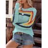 image:imageMakeMeChic Womens Crochet Cover Up Top Swimsuit Rainbow Hollow Out Long Sleeve Beach Pullover SweaterBlue