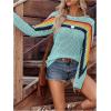 image:imageMakeMeChic Womens Crochet Cover Up Top Swimsuit Rainbow Hollow Out Long Sleeve Beach Pullover SweaterBlue