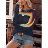 image:imageMakeMeChic Womens Crochet Cover Up Top Swimsuit Rainbow Hollow Out Long Sleeve Beach Pullover SweaterBlue Striped