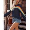 image:imageMakeMeChic Womens Crochet Cover Up Top Swimsuit Rainbow Hollow Out Long Sleeve Beach Pullover SweaterBlue Striped