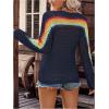 image:imageMakeMeChic Womens Crochet Cover Up Top Swimsuit Rainbow Hollow Out Long Sleeve Beach Pullover SweaterBlue Striped