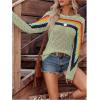 image:imageMakeMeChic Womens Crochet Cover Up Top Swimsuit Rainbow Hollow Out Long Sleeve Beach Pullover SweaterGreen