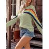 image:imageMakeMeChic Womens Crochet Cover Up Top Swimsuit Rainbow Hollow Out Long Sleeve Beach Pullover SweaterGreen