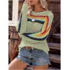 image:imageMakeMeChic Womens Crochet Cover Up Top Swimsuit Rainbow Hollow Out Long Sleeve Beach Pullover SweaterGreen