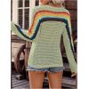 image:imageMakeMeChic Womens Crochet Cover Up Top Swimsuit Rainbow Hollow Out Long Sleeve Beach Pullover SweaterGreen
