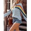 image:imageMakeMeChic Womens Crochet Cover Up Top Swimsuit Rainbow Hollow Out Long Sleeve Beach Pullover SweaterLight Blue