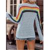image:imageMakeMeChic Womens Crochet Cover Up Top Swimsuit Rainbow Hollow Out Long Sleeve Beach Pullover SweaterLight Blue