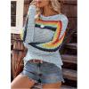 image:imageMakeMeChic Womens Crochet Cover Up Top Swimsuit Rainbow Hollow Out Long Sleeve Beach Pullover SweaterLight Blue