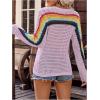 image:imageMakeMeChic Womens Crochet Cover Up Top Swimsuit Rainbow Hollow Out Long Sleeve Beach Pullover SweaterMauve Purple