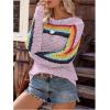 image:imageMakeMeChic Womens Crochet Cover Up Top Swimsuit Rainbow Hollow Out Long Sleeve Beach Pullover SweaterMauve Purple