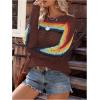 image:imageMakeMeChic Womens Crochet Cover Up Top Swimsuit Rainbow Hollow Out Long Sleeve Beach Pullover SweaterMocha Brown