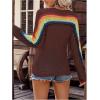 image:imageMakeMeChic Womens Crochet Cover Up Top Swimsuit Rainbow Hollow Out Long Sleeve Beach Pullover SweaterMocha Brown