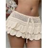 image:imageMakeMeChic Womens Crochet Mini Skirt Swimsuit Beach Coverup Tiered Ruffle Boho SkirtsBeige