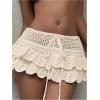 image:imageMakeMeChic Womens Crochet Mini Skirt Swimsuit Beach Coverup Tiered Ruffle Boho SkirtsBeige