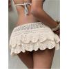 image:imageMakeMeChic Womens Crochet Mini Skirt Swimsuit Beach Coverup Tiered Ruffle Boho SkirtsBeige