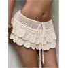 image:imageMakeMeChic Womens Crochet Mini Skirt Swimsuit Beach Coverup Tiered Ruffle Boho SkirtsBeige