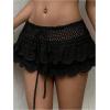 image:imageMakeMeChic Womens Crochet Mini Skirt Swimsuit Beach Coverup Tiered Ruffle Boho SkirtsBlack