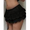 image:imageMakeMeChic Womens Crochet Mini Skirt Swimsuit Beach Coverup Tiered Ruffle Boho SkirtsBlack