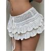 image:imageMakeMeChic Womens Crochet Mini Skirt Swimsuit Beach Coverup Tiered Ruffle Boho SkirtsWhite